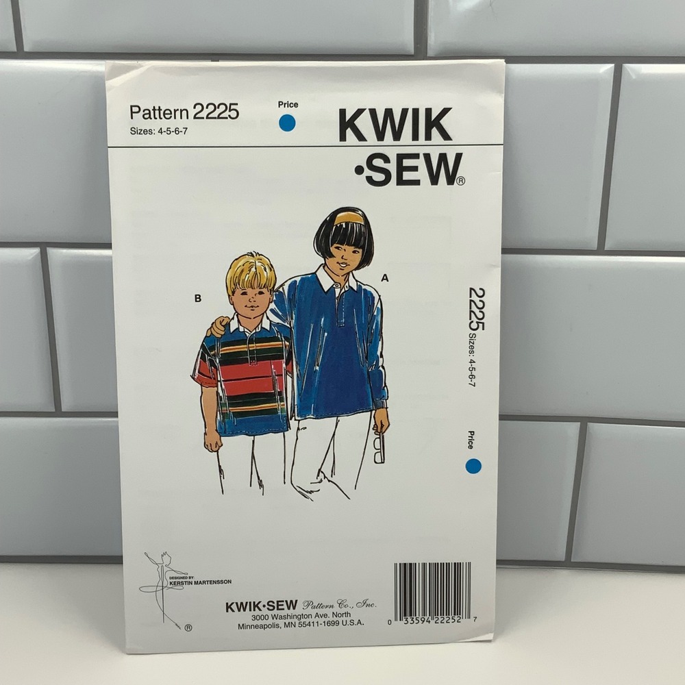 Kwik Sew 2225 Kids‎ Shirt Pattern Boys Girls Long Short Sleeve Sizes 4-5-6-7